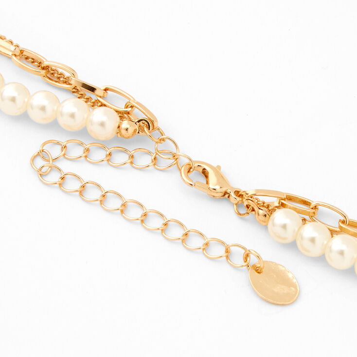 Gold Pearls and Spikes Three-Row Choker Necklace,