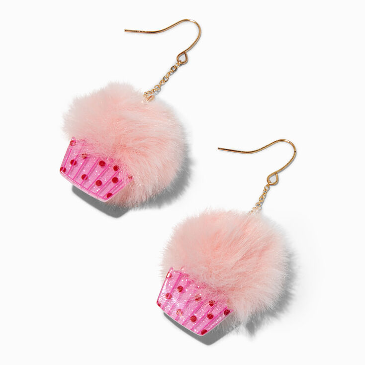 Pink Cupcake Pom Pom 2&quot; Drop Earrings,