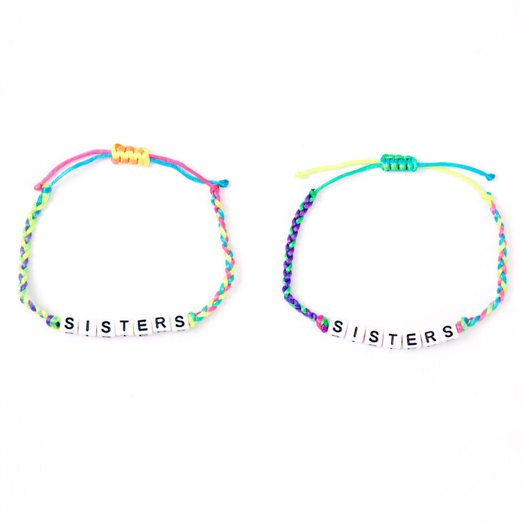 Neon Rainbow Sister Adjustable Braided Bracelets - 2 Pack,