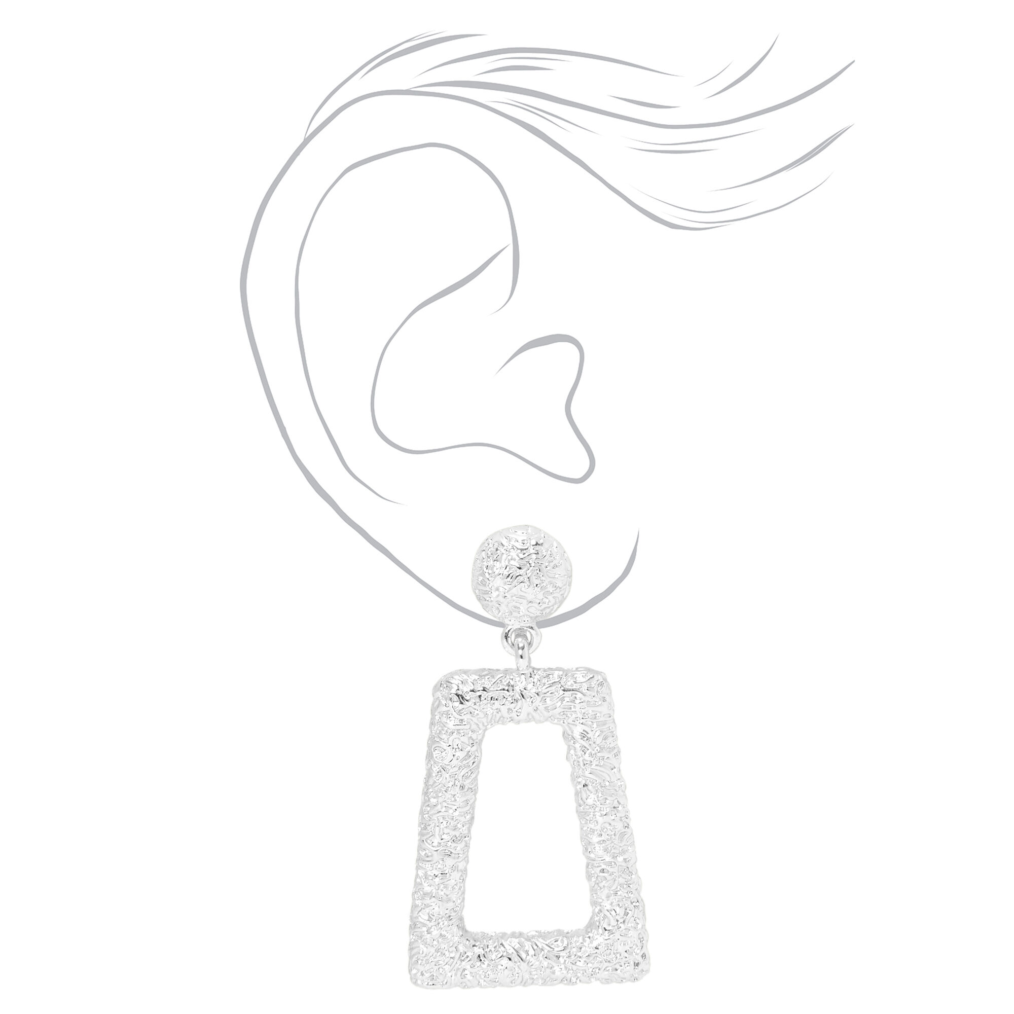 Silver 1.5" Textured Rectangle Clip On Drop Earrings,