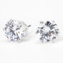 Silver-tone Cubic Zirconia 10mm Round Stud Earrings,