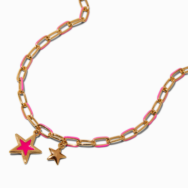 Hot Pink Star Paper Clip Chain Pendant Necklace,