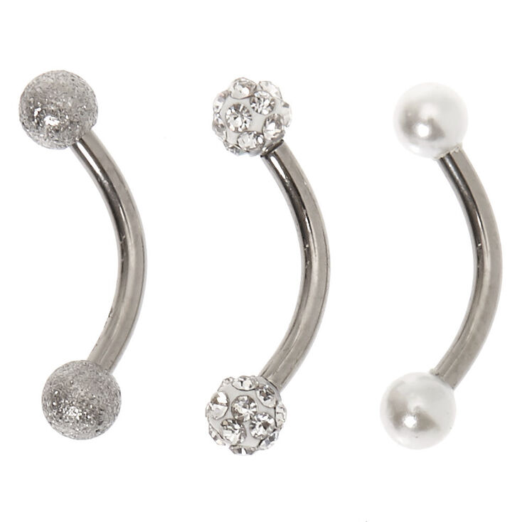Silver-tone Titanium 16G Fireball Pearl Rook Earrings - 3 Pack,