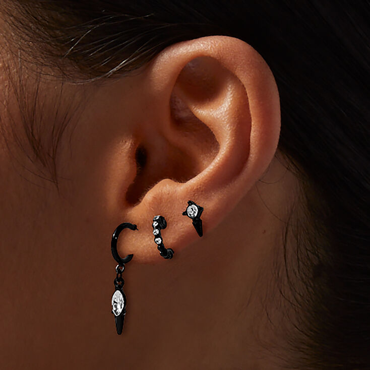 Boucles d&rsquo;oreilles superposables goutte pendante strass noires - Lot de 3,