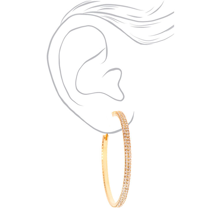 Gold Rhinestone 60MM Hoop Earrings,