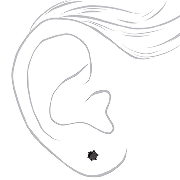 Black Cubic Zirconia Round Stud Earrings - 3MM, 4MM, 5MM,