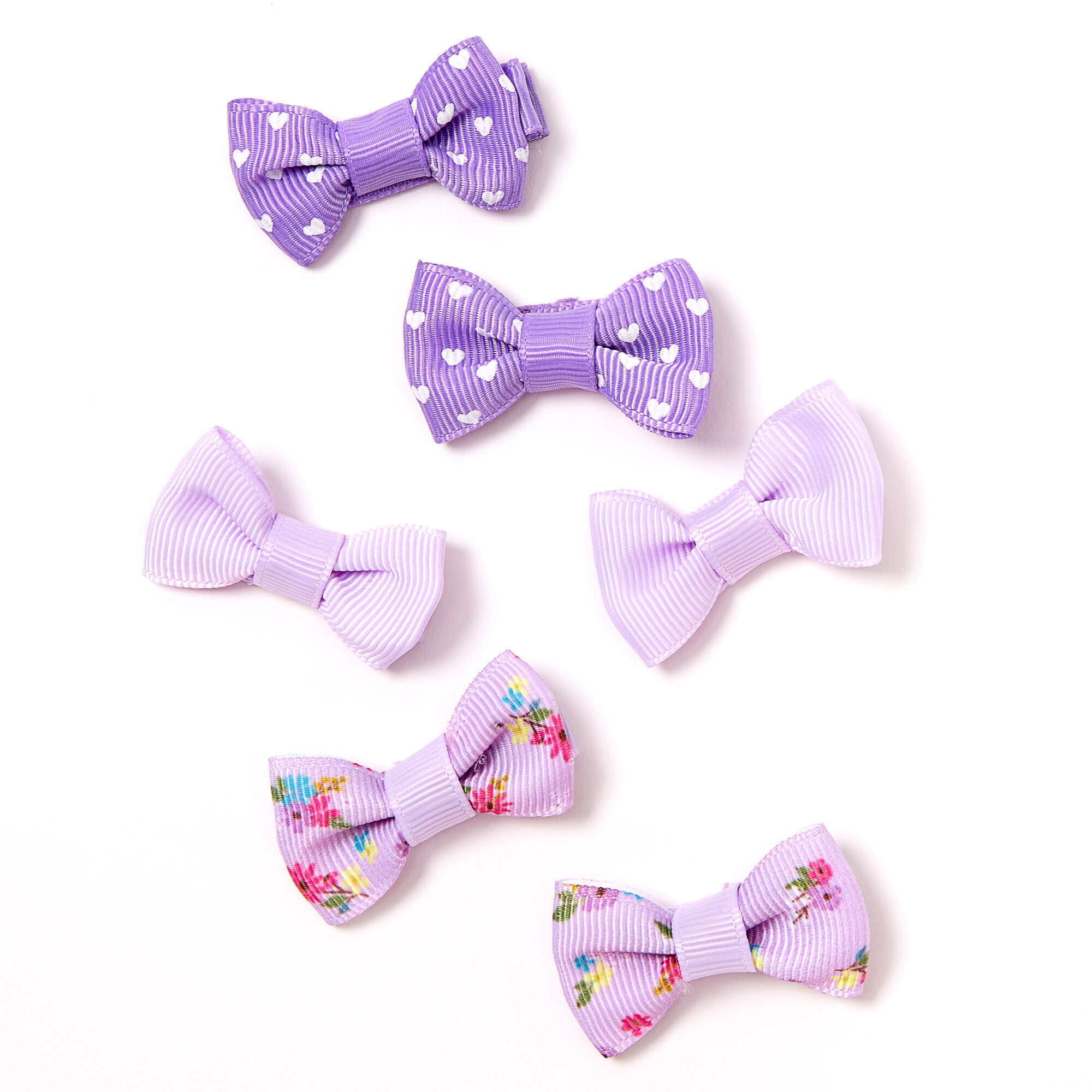 Claire's Club Floral Polka Dot Bow Hair Clips - Purple, 6 Pack,