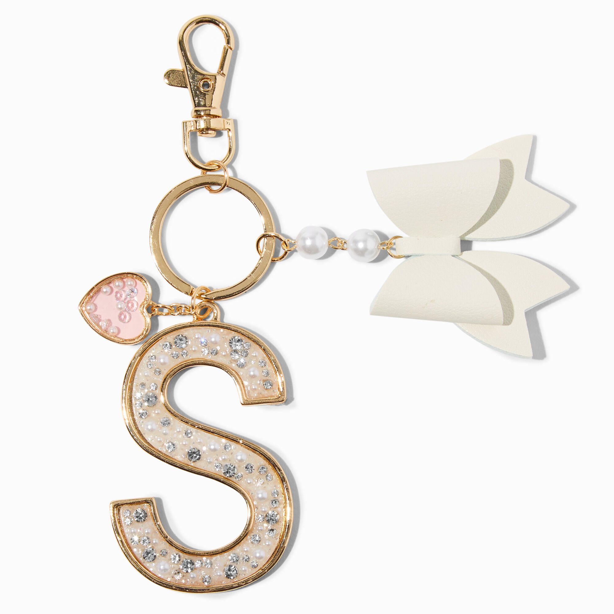 View Claires Pearl Crystal Tone Initial Keychain S Gold information