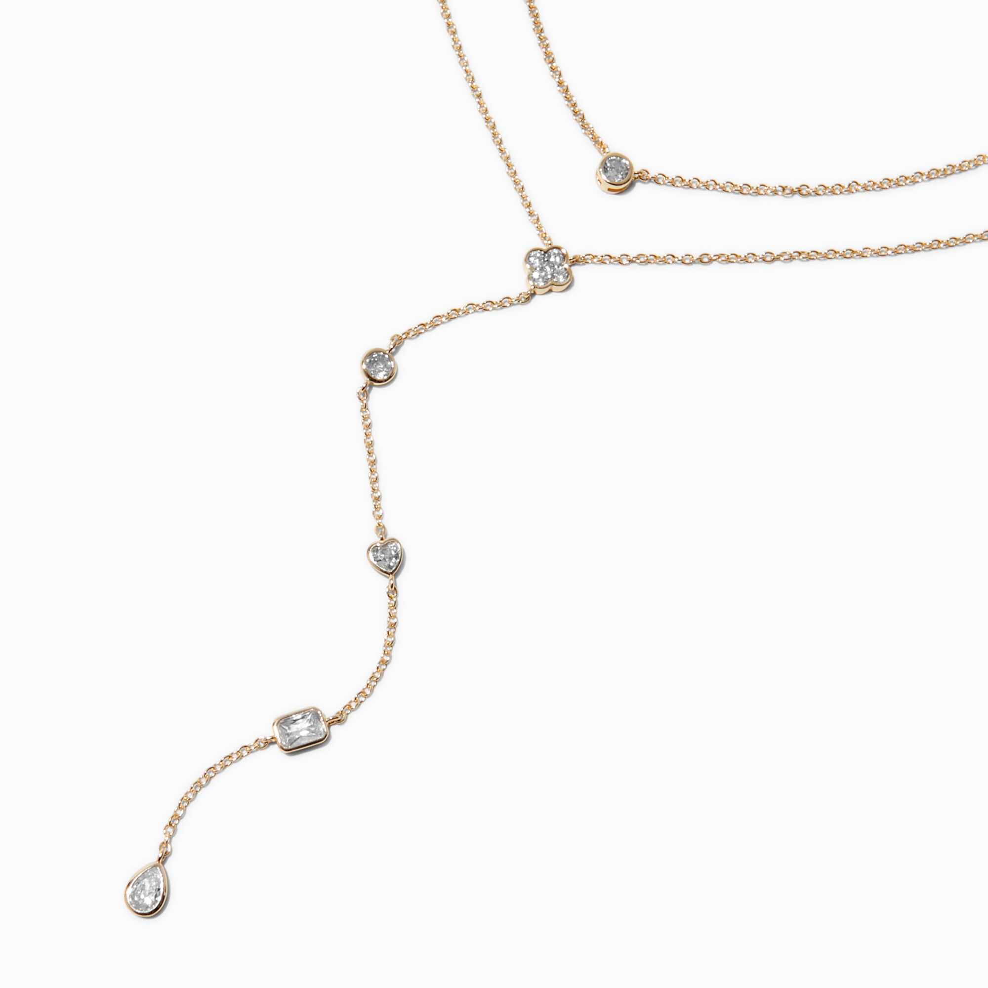 Gold-tone Cubic Zirconia Delicate Drip Y-Neck Multi-Strand Necklace,