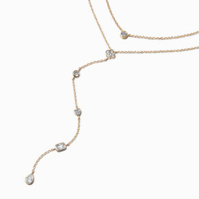 Gold-tone Cubic Zirconia Delicate Drip Y-Neck Multi-Strand Necklace,