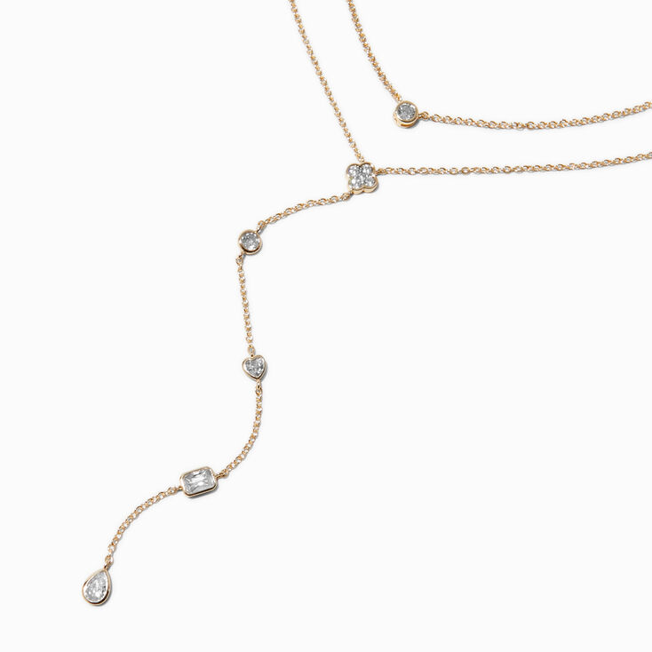 Gold-tone Cubic Zirconia Delicate Drip Y-Neck Multi-Strand Necklace,