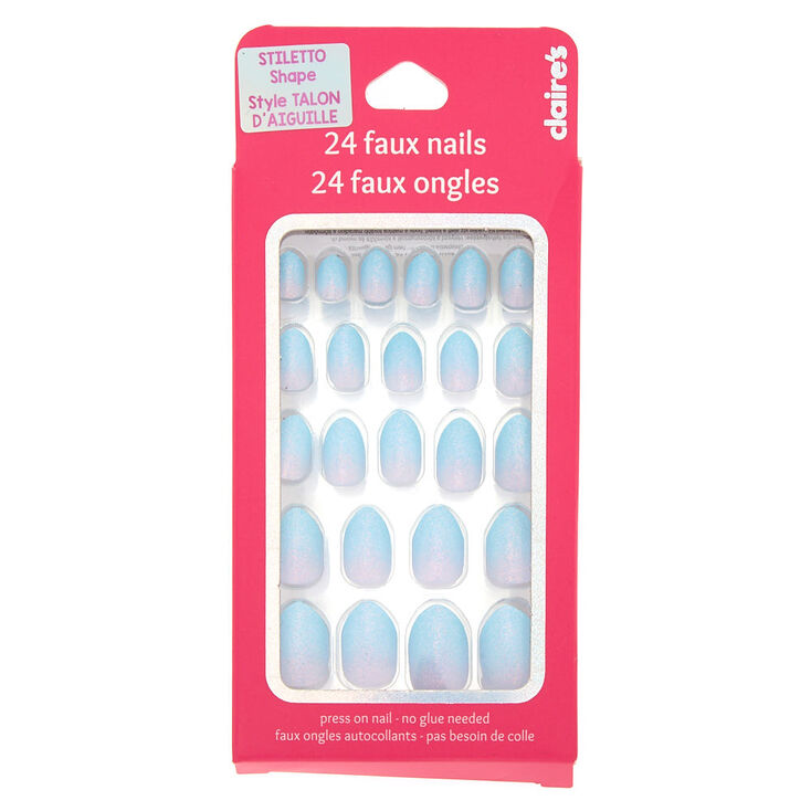 Faux ongles autocollants stiletto &agrave; paillettes effet d&eacute;grad&eacute; - Bleu, lot de 24,