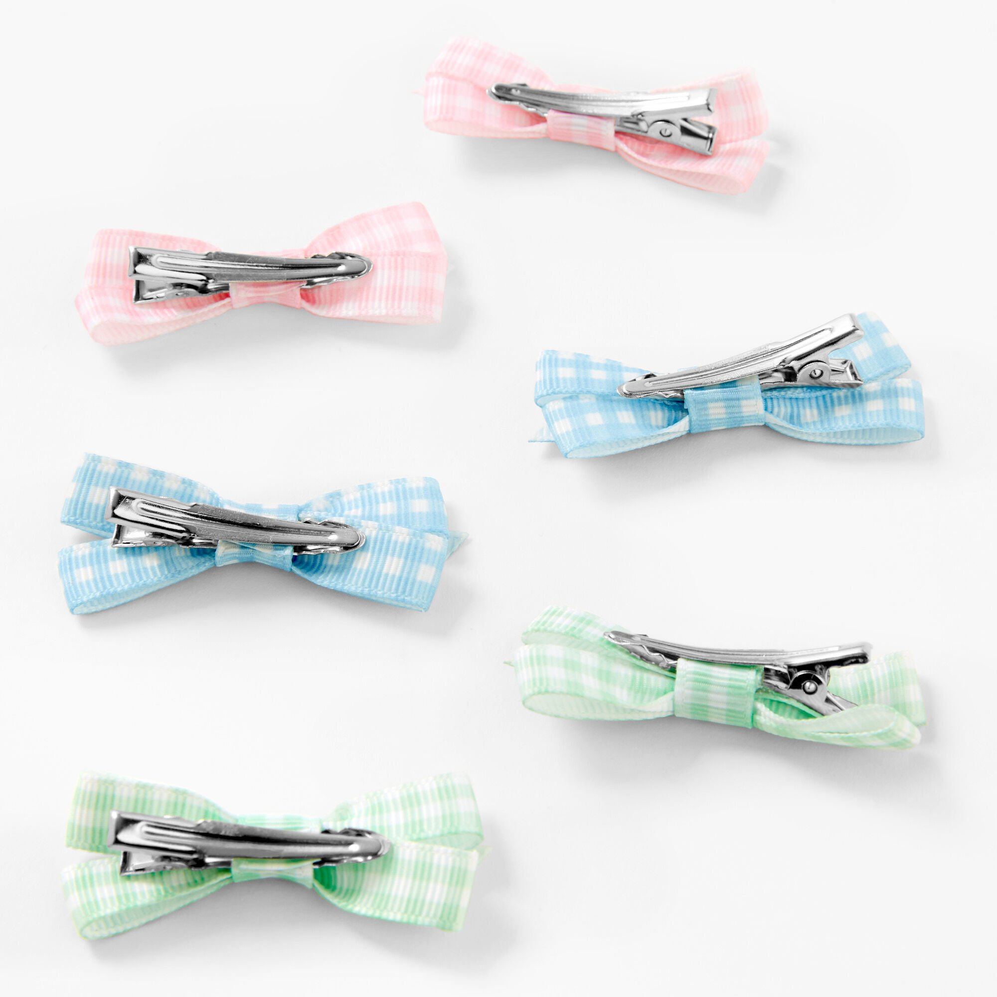 Claire's Club Pastel Gingham Hair Bow Clips - 6 Pack,