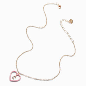 Pink Heart Initial Pendant Necklace - C,