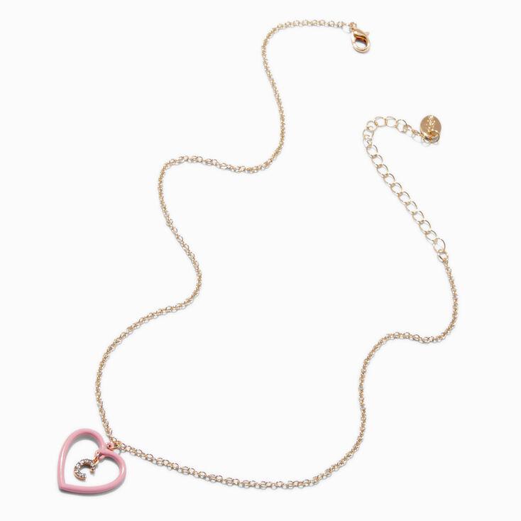 Pink Heart Initial Pendant Necklace - C,