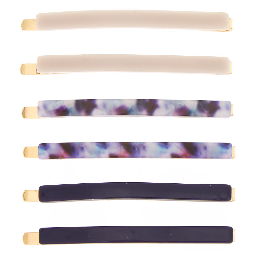Gold Marble Hair Pins - Navy, 6 Pack,