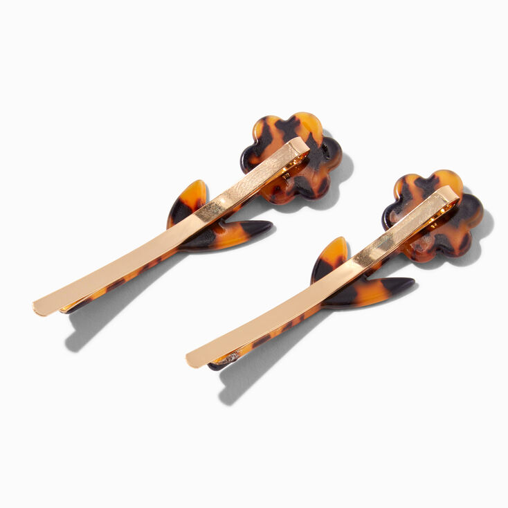 Tortoiseshell Flower Rhinestone Bobby Pins - 2 Pack,