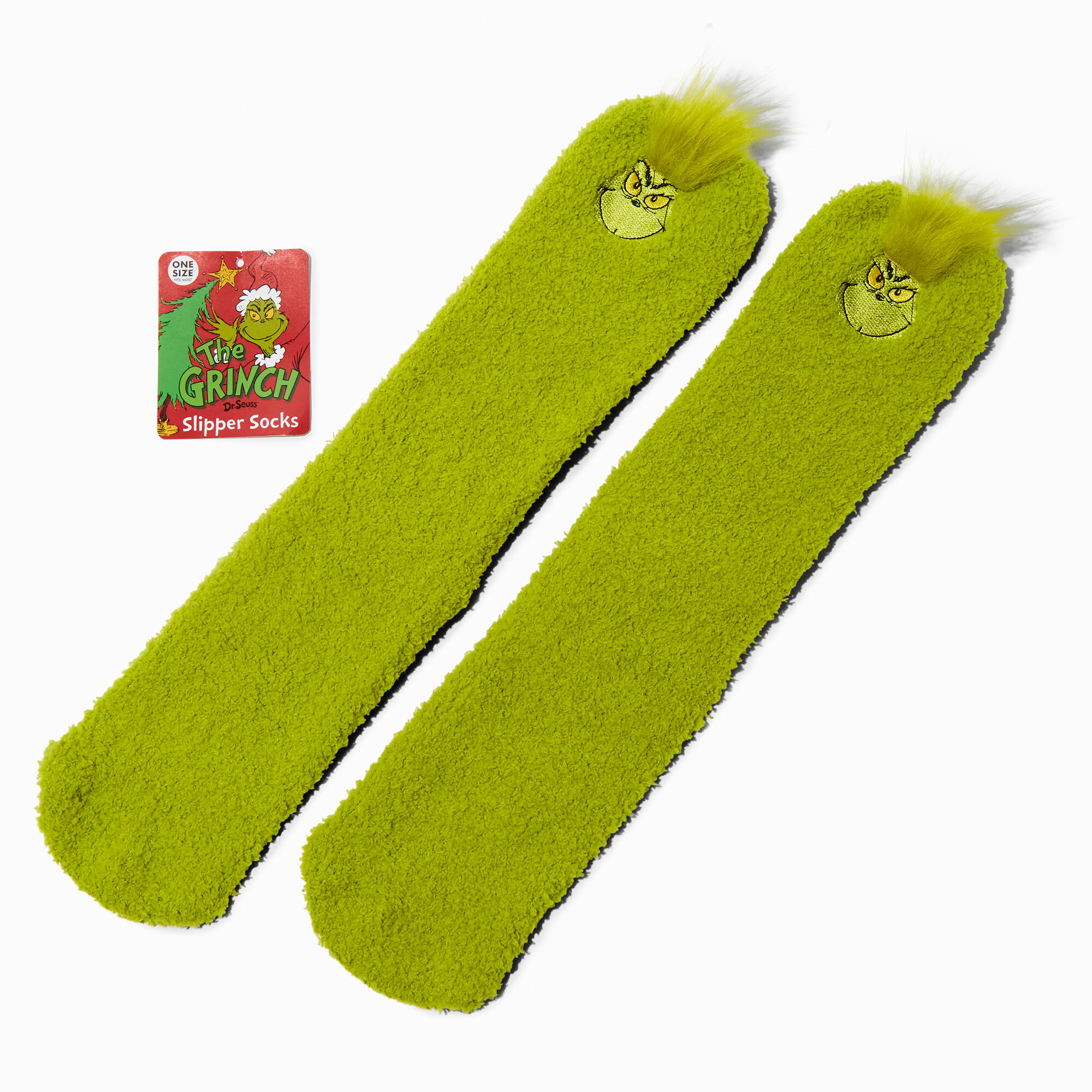 View Claires Dr Seuss The Grinch Fuzzy Slipper Socks information