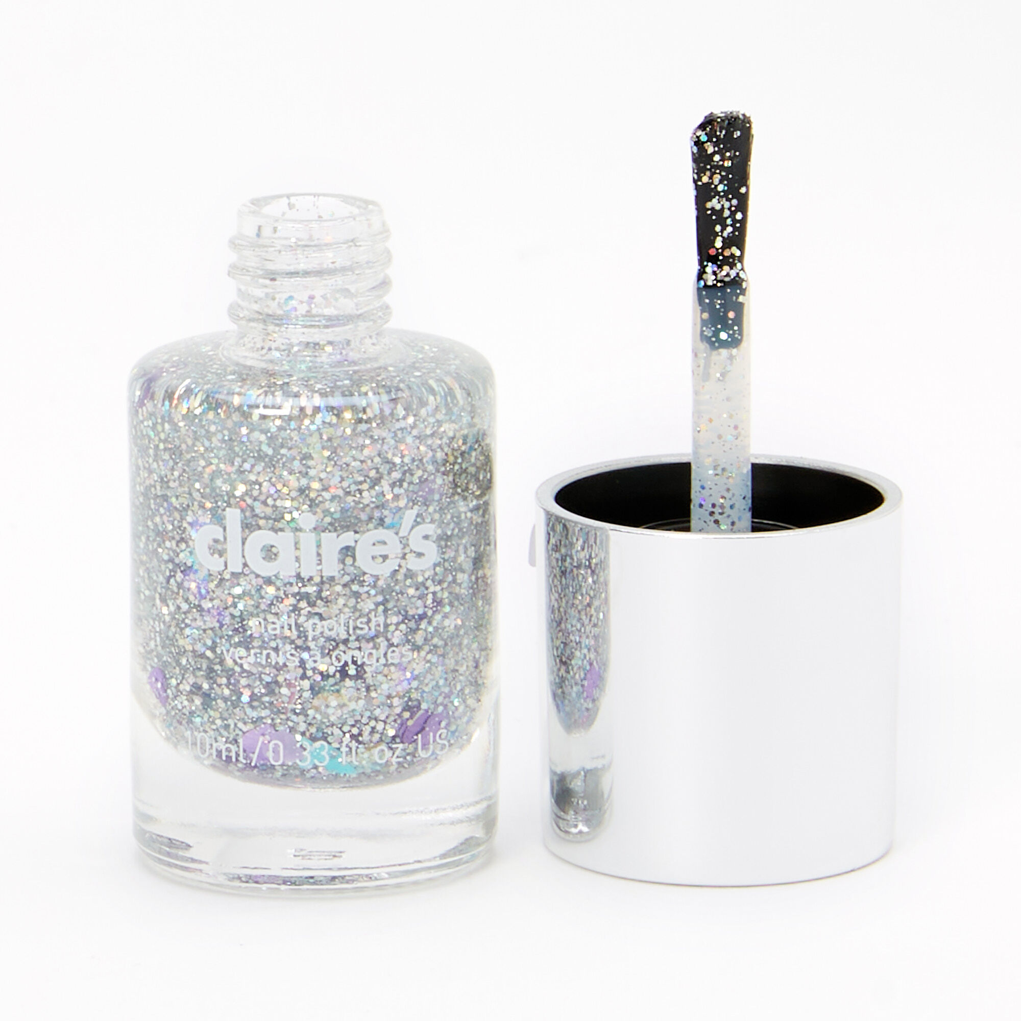 Vernis à ongles avec grosses paillettes holographiques licorne - Couleur argentée,