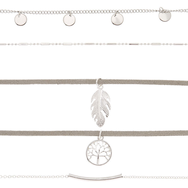 Silver Tree Of Life Choker Necklaces - 5 Pack,