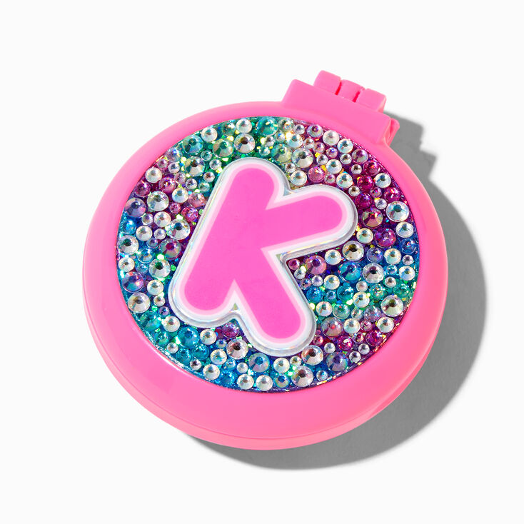 Bejeweled Initial Pop-Up Hair Brush Compact Mirror - K,