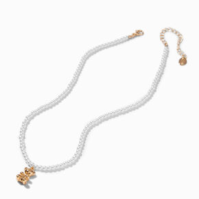 Pearl &amp; Gold-tone Bear Pendant Necklace,
