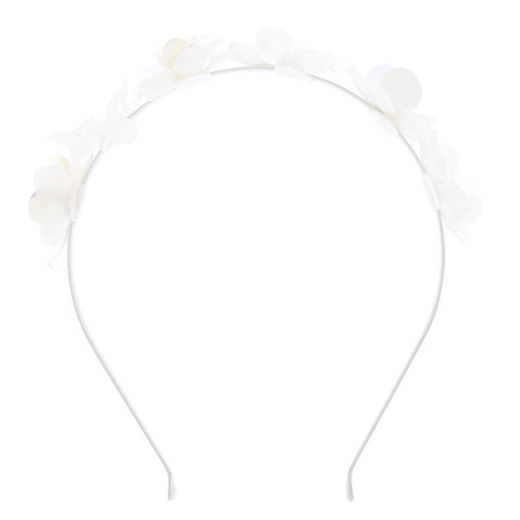 Sequin Flower Headband - White,