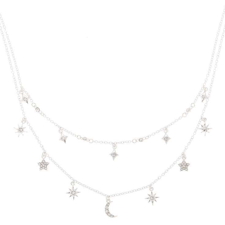 Silver-tone Celestial Charm Multi-Strand Necklace,