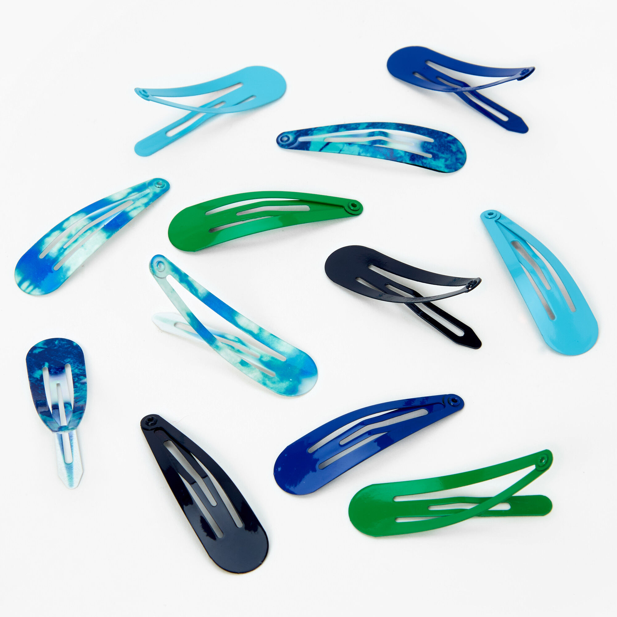 Blue & Green Tie Dye Snap Hair Clips - 12 Pack,