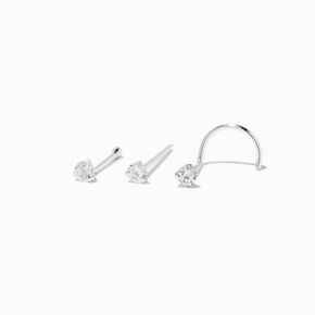 Sterling Silver Cubic Zirconia Nose Studs - 3 Pack ,