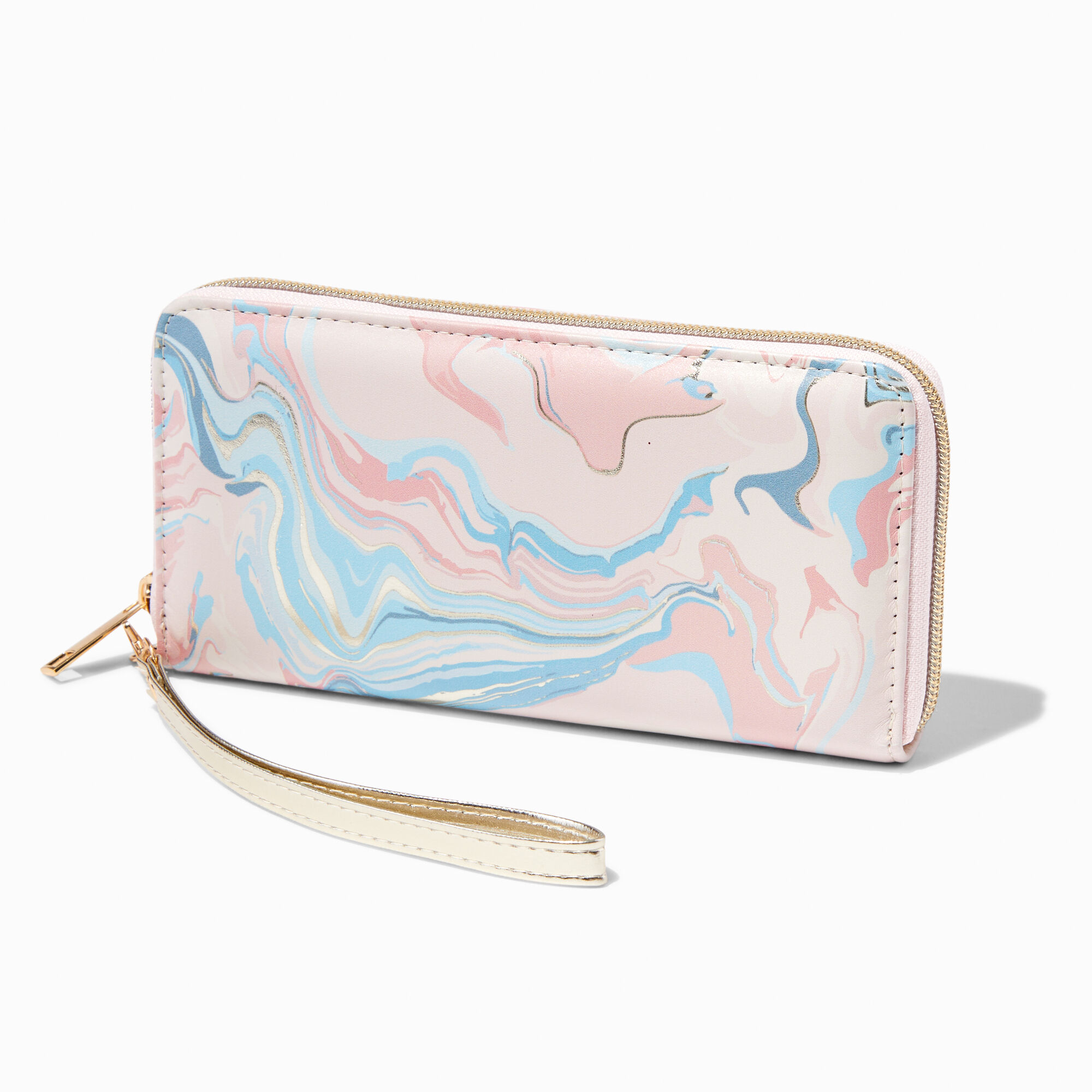 Claire's Pochette poignet effet marbré pastel couleur dorée et rose