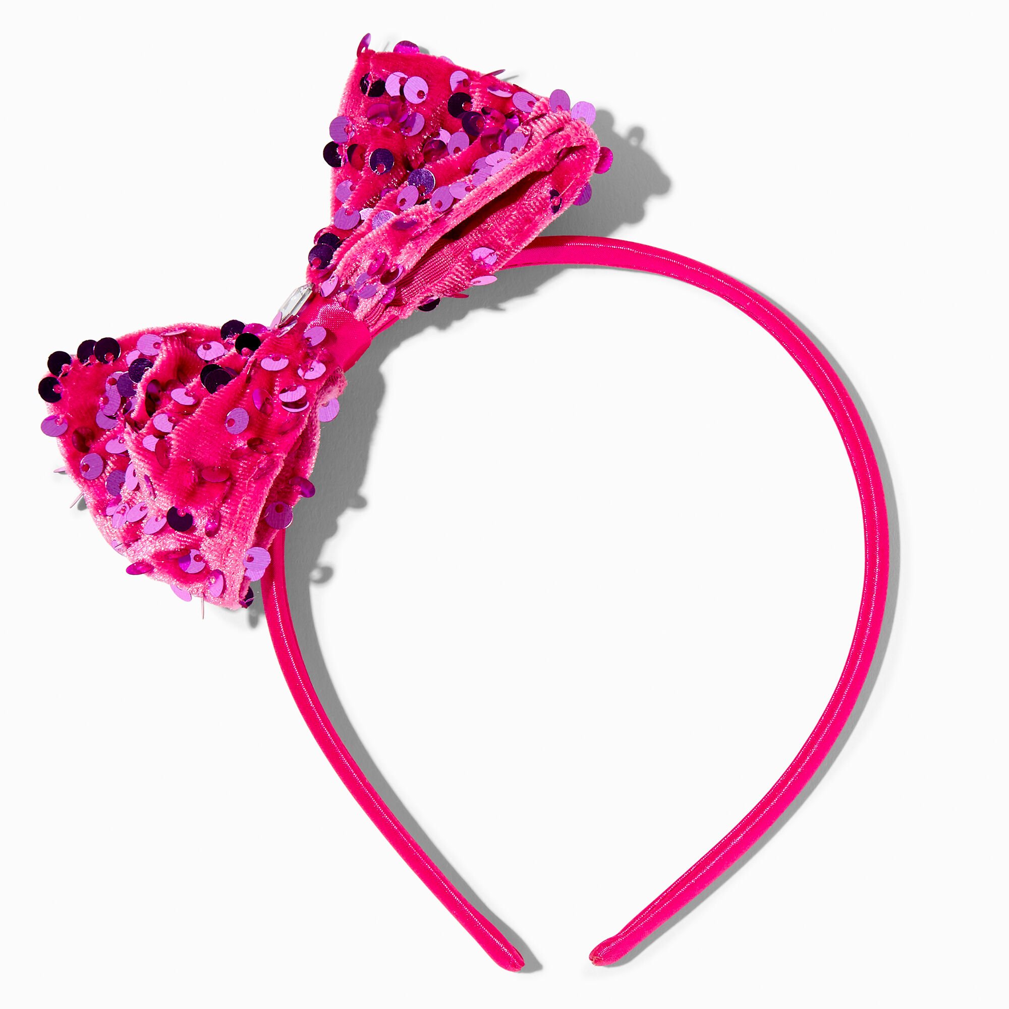 View Claires Club Hot Sequin Bow Headband Pink information