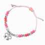 Silver-tone Bow Pink Beaded Adjustable Bracelet,