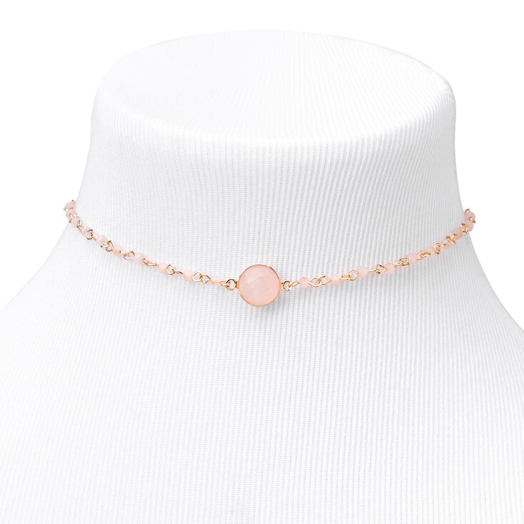 Claire's Ras-de-cou pierre perlée couleur dorée - Rose tendre