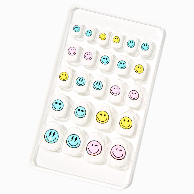 Smiley World&reg; Pastel Smiley Face Stiletto Press On Faux Nail Set - 24 Pack,