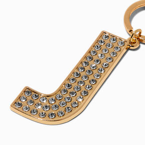 Gold-tone Bedazzled Initial Keychain - J,