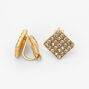 Gold-tone Embellished Square Clip-On Earrings,