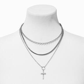 Silver-tone Cross Chain Multi-Strand Necklace,