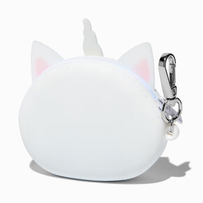Porte-cl&eacute;s porte-monnaie en silicone chat-licorne,