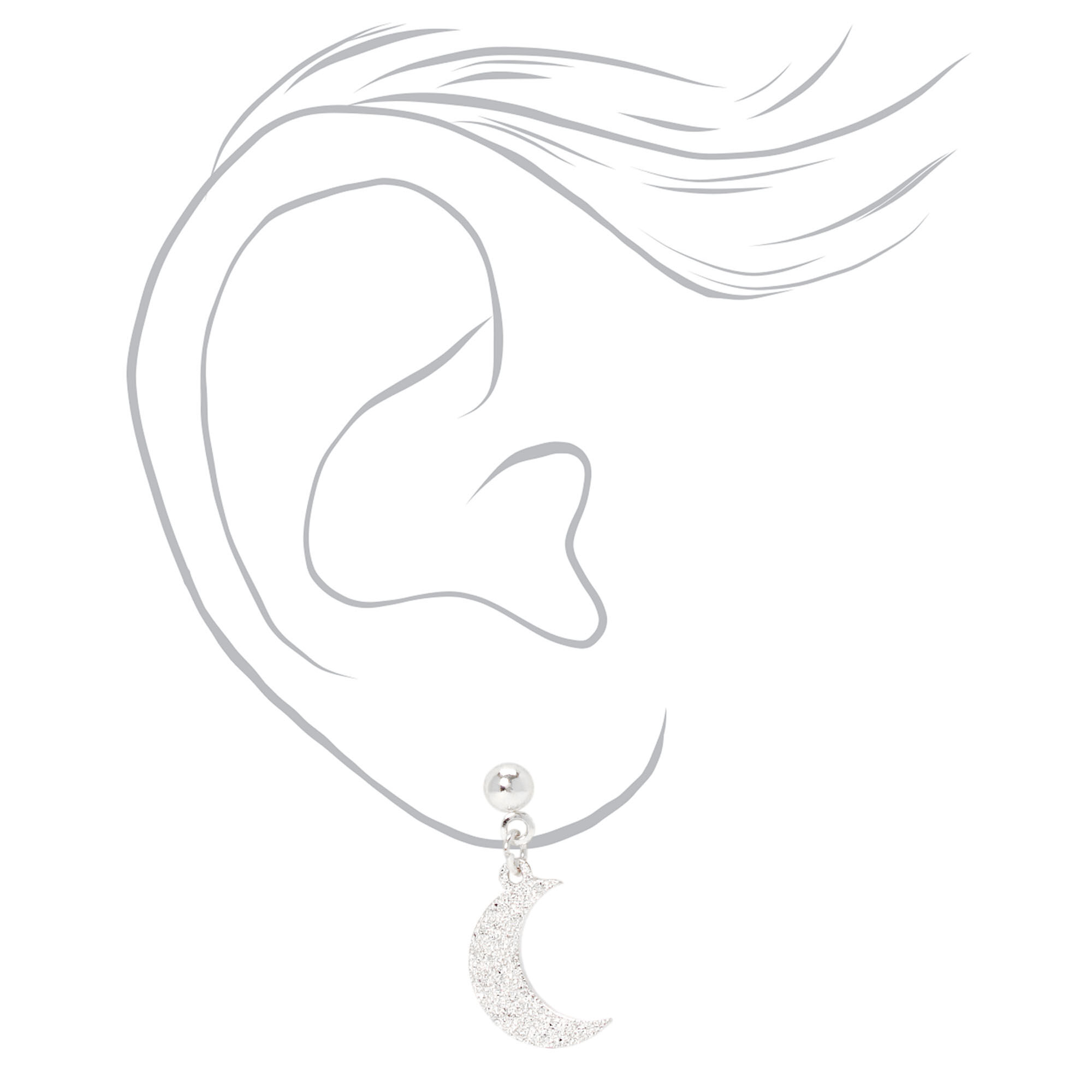Silver 1" Sandblast Crescent Moon Drop Earrings,