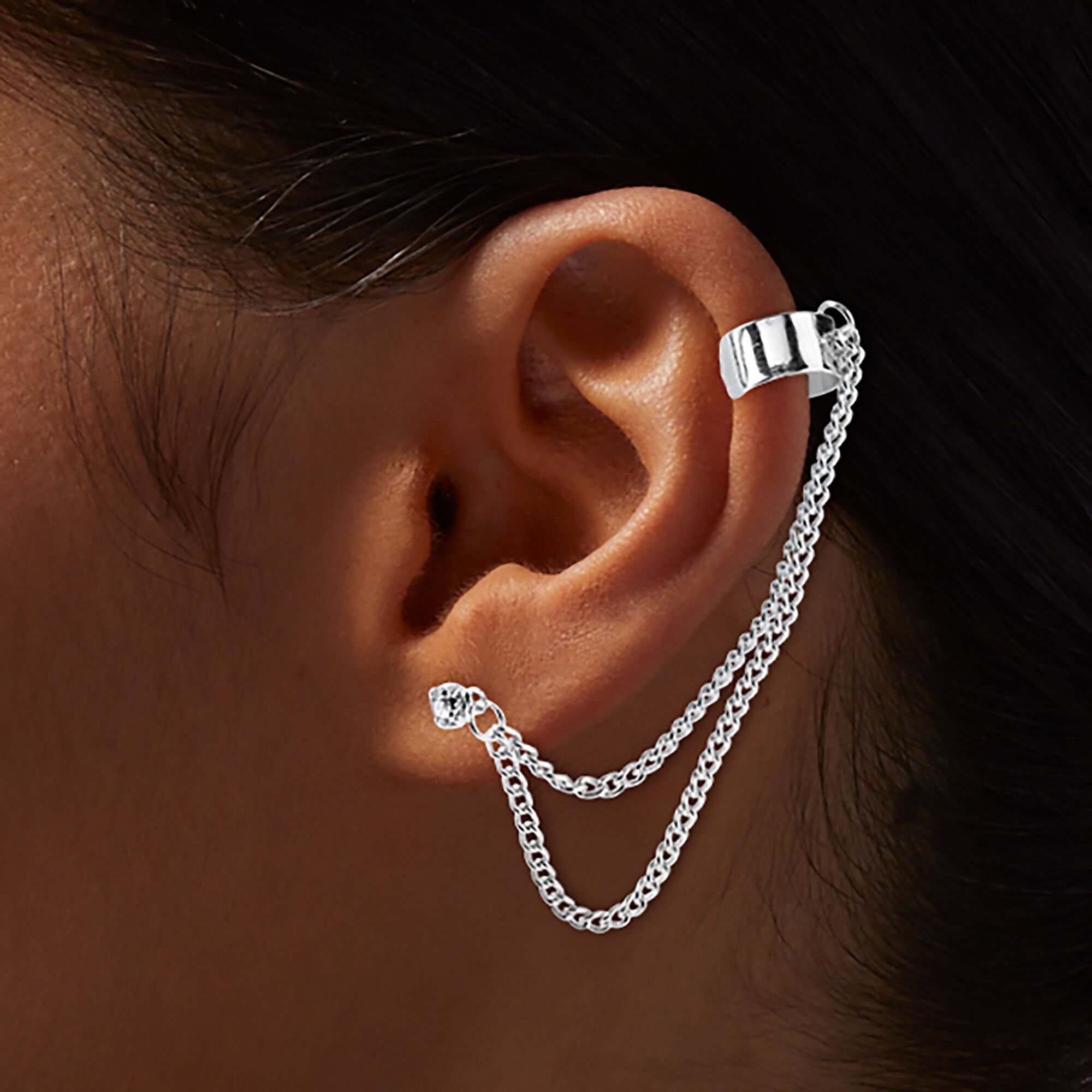 Silver-tone Ear Connector Crystal Stud Earrings,
