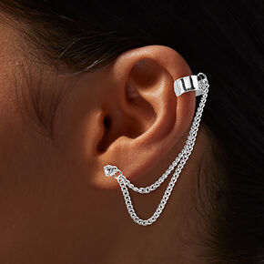 Silver-tone Ear Connector Crystal Stud Earrings,