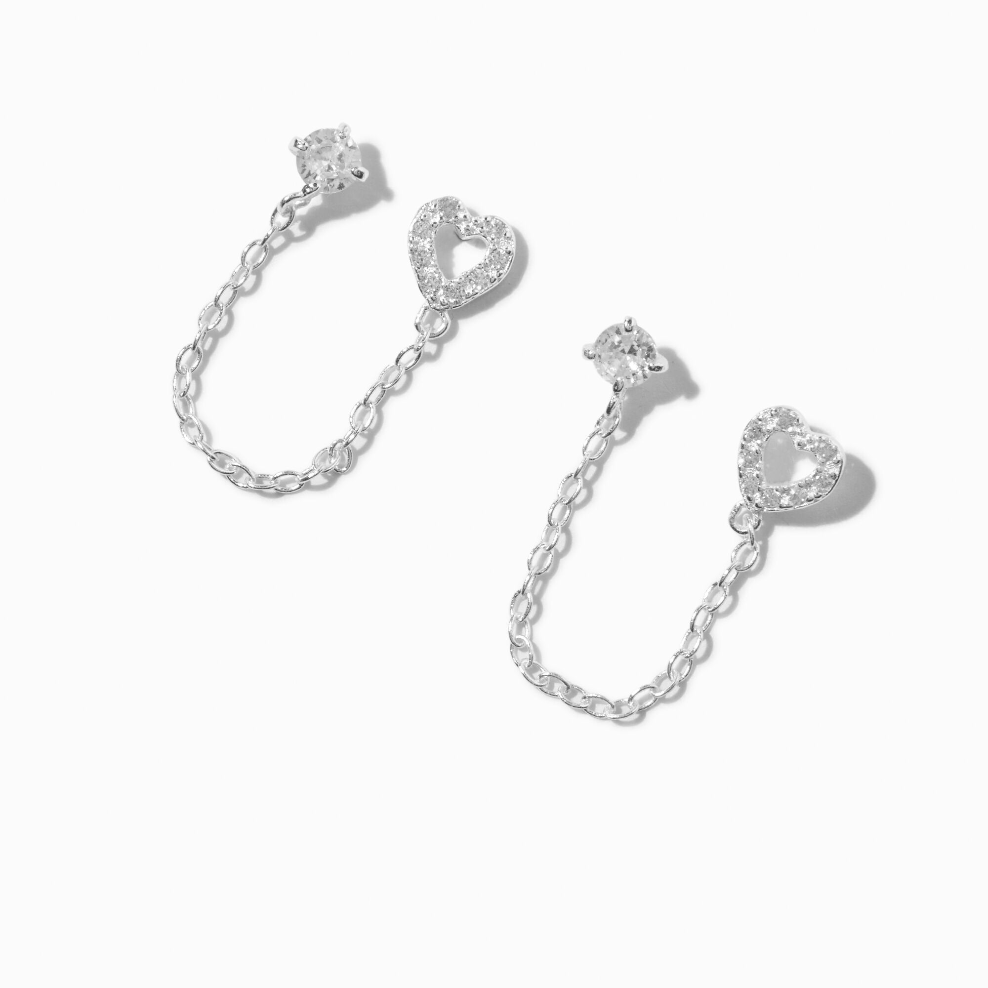 View Claires Open Heart Connector Chain Stud Earrings Silver information