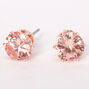 Rose Gold Cubic Zirconia Silk Round Stud Earrings - Pink, 8MM,