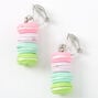 Silver 1&quot; Rainbow Macaron Clip On Drop Earrings,