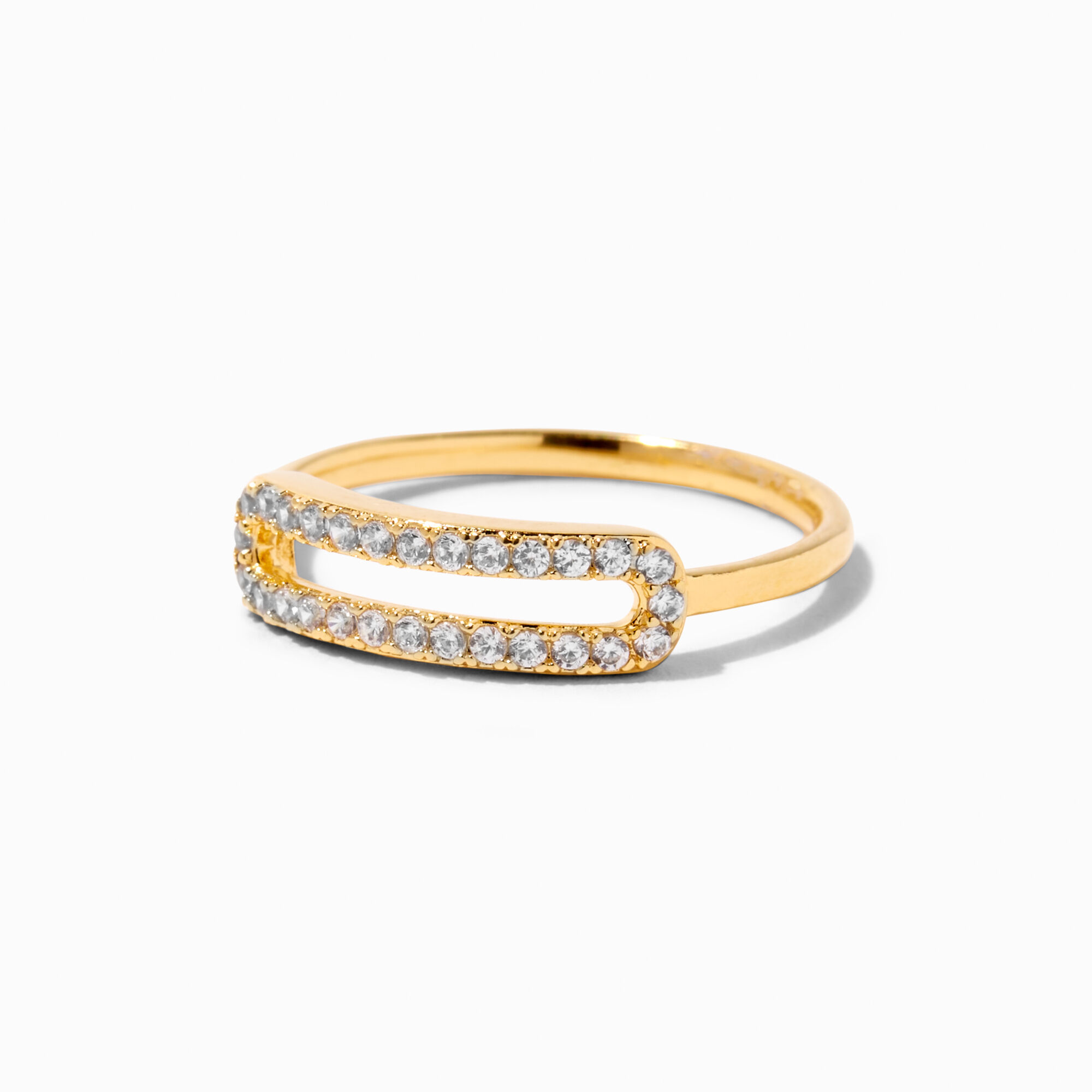 View C Luxe By Claires 18K Gold Plated Pavé Cubic Zirconia Paperclip Ring Yellow information