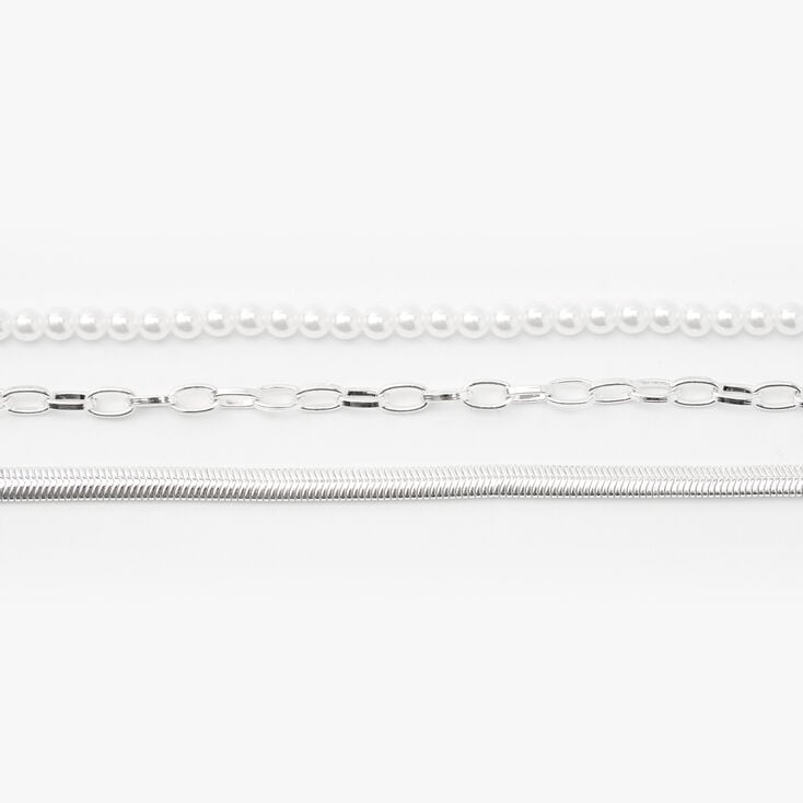 Silver Pearl Snake Chain Bracelets - 3 Pack,