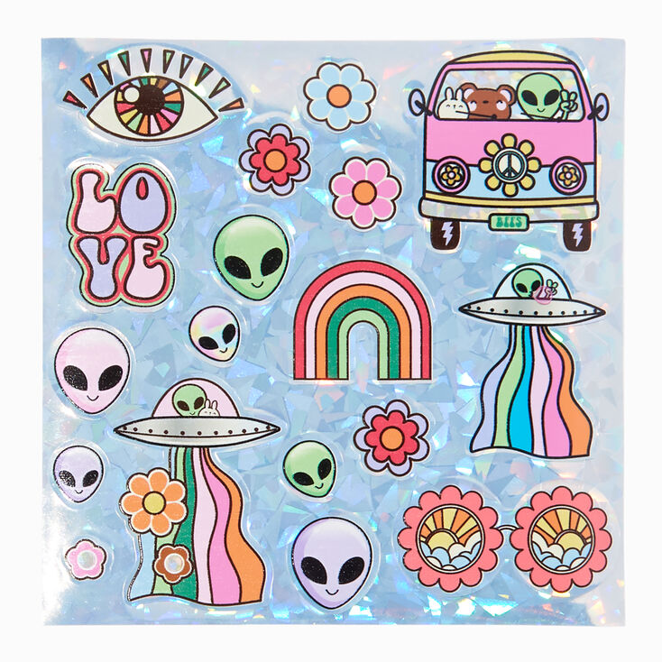 Holographic Groovy Alien Stickers,