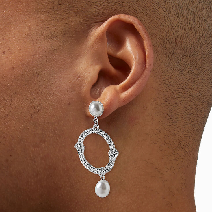 Silver-tone Roundabout Pearl 2&quot; Drop Earrings ,