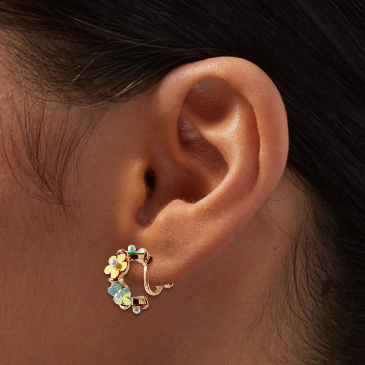 Pearl Flower Hoop Clip-On Earrings,